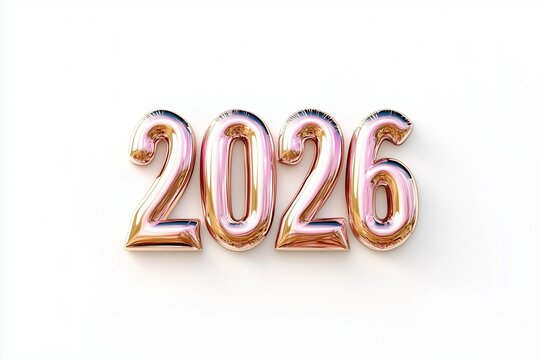 Bold and stylish render of the year 2026 with a modern design feature showcasing shiny balloon numbers against a clean backdrop