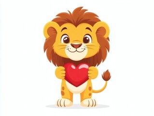 Fototapeta premium Lion Holding Red Heart