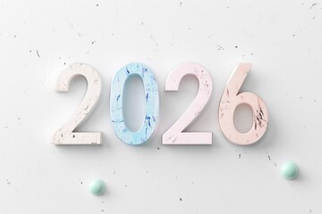 Stylish render of the number 2026 displayed on a textured background with pastel colors and minimalistic design elements