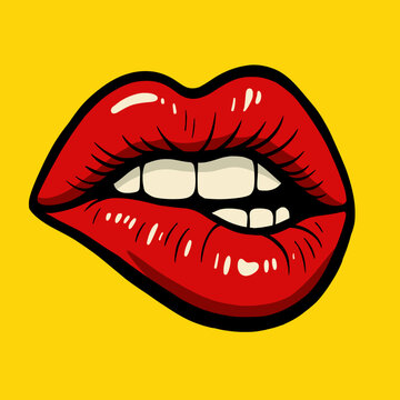 Fototapeta Sexy Red Lips Biting Pop Art Vector