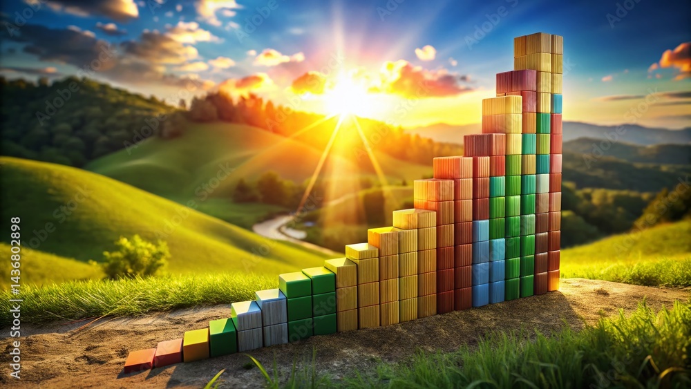 Aufkleber 3d colorful bar graph chart data visualization aerial view