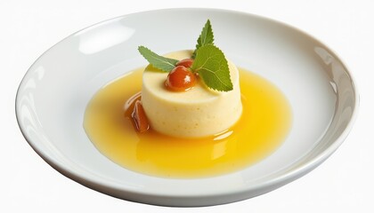 Fototapeta premium A chef plating a Michelin starred calamansi inspired dessert.,isolated on white background
