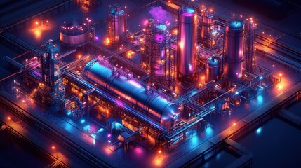 Obraz premium Industrial complex illuminated at night