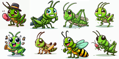 cute grasshopper cartoon vector illustration
