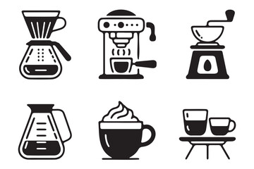 Simple Black and White Coffee Equipment Icons