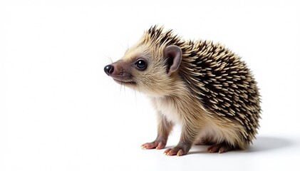 Fototapeta premium Hedgehog standing, facing forward, on pure white backdrop, stock, image