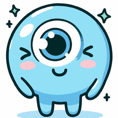 Obraz premium one eyed blue cartoon vector illustration