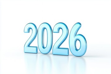 Stylish render of the year 2026 in smooth blue lettering on a reflective surface