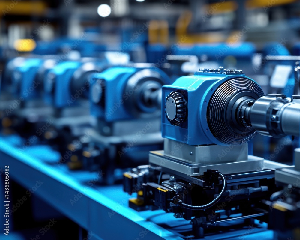 Aufkleber close-up of advanced machinery components in a factory, showcasing precision engineering and technol