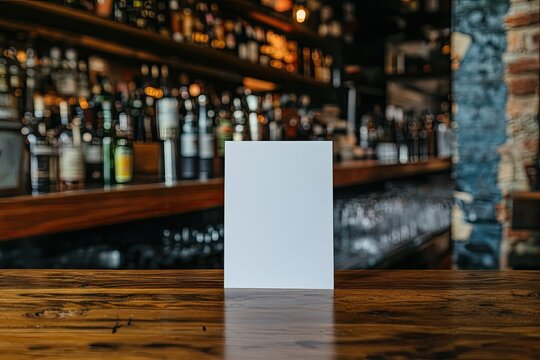 Blank menu on a wooden bar
