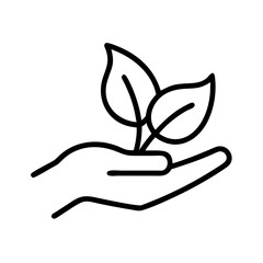Hand holding leaf icon representing care for nature, eco-friendly concept