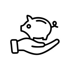 Fototapeta premium Hand holding piggy bank icon, concept of building savings and financial stability