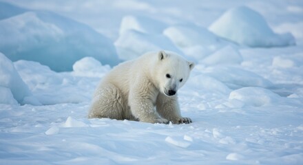Polar bear cub on ice, photo