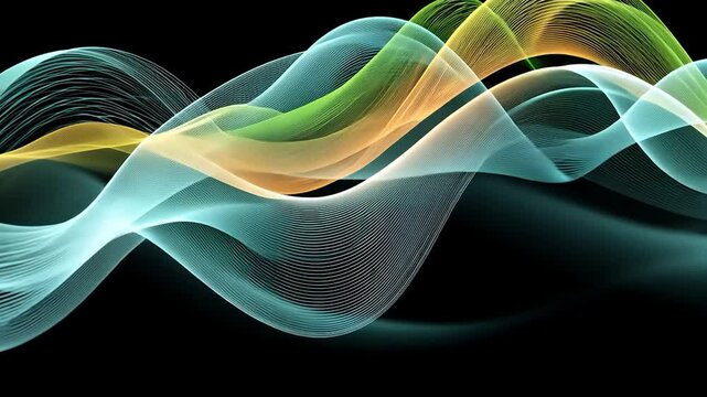 Colorful flowing wave patterns against a stark black background