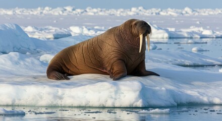 Walrus resting on ice floe, photo
