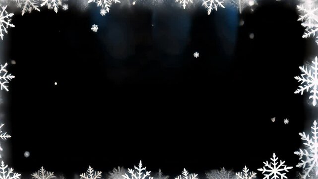 Snowflake border frame animated overlay, transparent 4K video, alpha channel, ProRes 4444