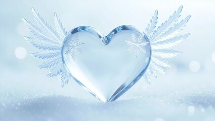 Fototapeta premium Ice Heart with Wings and Snowflakes