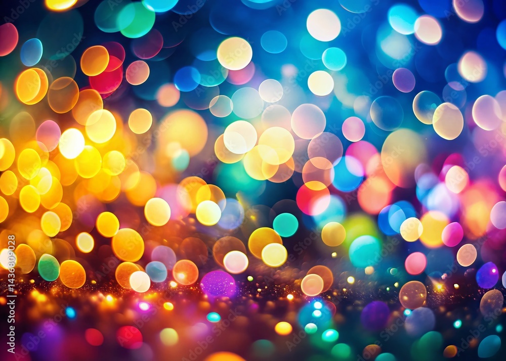 Poster abstract colorful bokeh background with blurred lights and glowing particles - stock photo