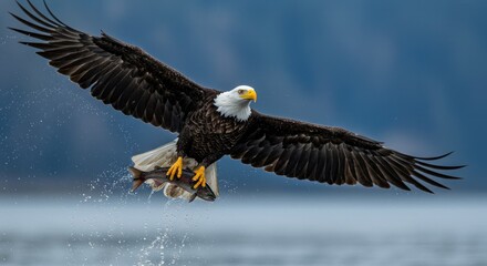 Fototapeta premium Bald Eagle Catching Fish, Photo
