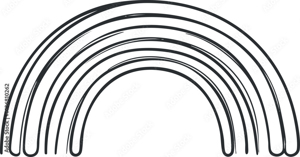 Poster black and white hand drawn rainbow outline with multiple arcs and simple abstract design