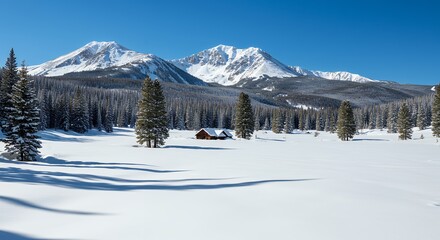 Fototapeta premium Snowy valley between mountains