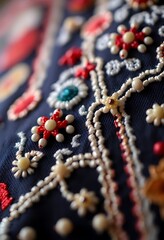 close up of a piece of cloth with beads on it