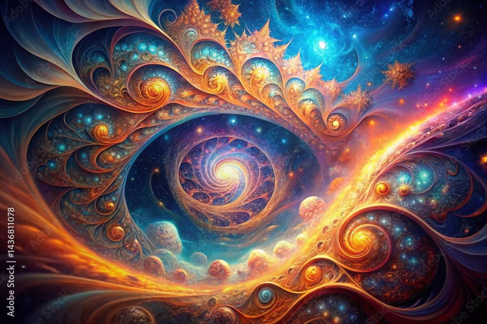 Poster abstract fractal background: double exposure generative ai art