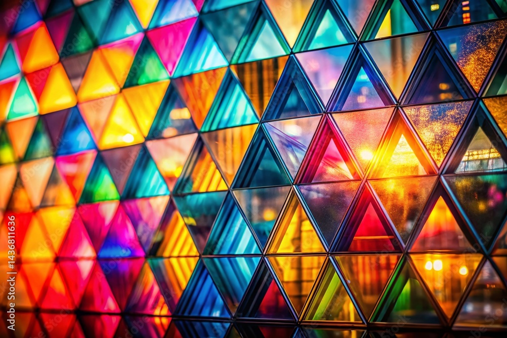Poster abstract geometric double exposure: vibrant triangular patterns for modern design
