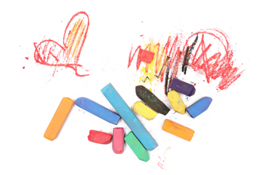 Grunge hand drawn colorful scribble chalk, doodle isolated on white, clipping path