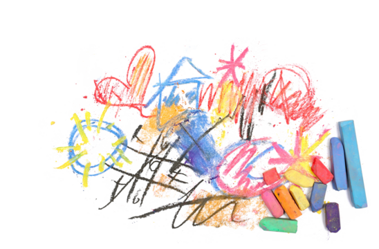 Grunge hand drawn colorful scribble chalk, doodle isolated on white, clipping path