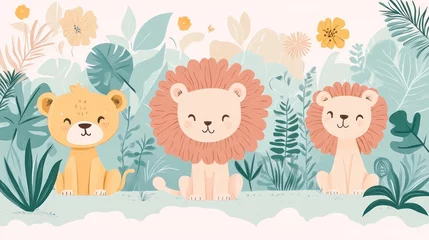 Lion family jungle garden nursery wall art