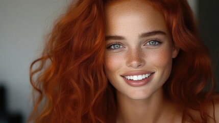 Naklejka premium Radiant redhead woman with healthy smile