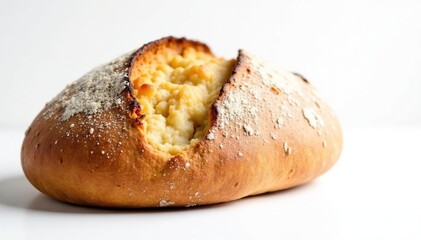 Artisanal bread, crusty loaf, white background, bakery, delicious food, baked