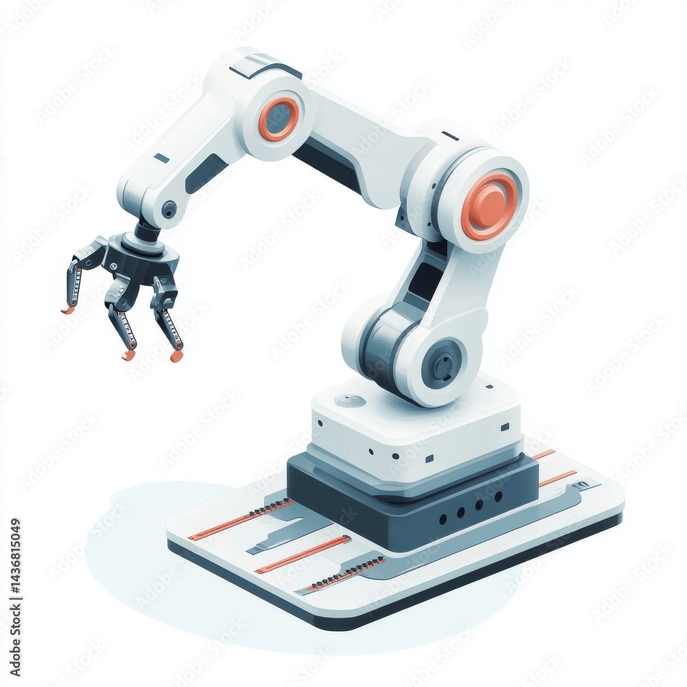 Poster illustration of a robotic arm with a sleek design, perfect for automation tasks in modern industries