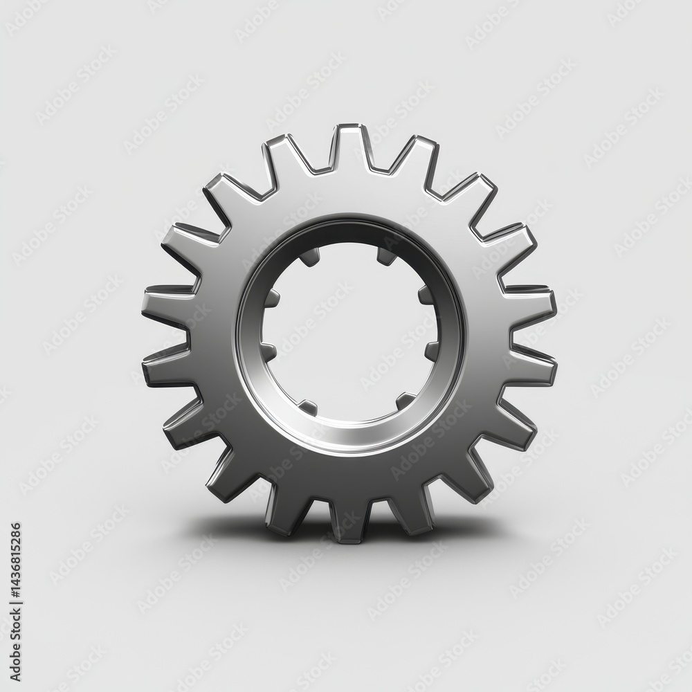 Poster close-up of a metallic gear, representing engineering and mechanical concepts in a minimalist settin