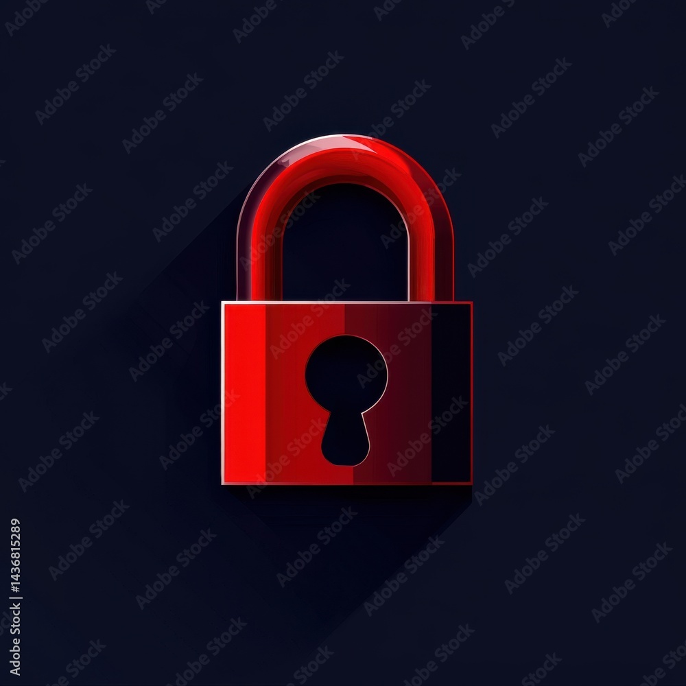 Aufkleber shiny red padlock icon on a dark background symbolizing security and privacy.