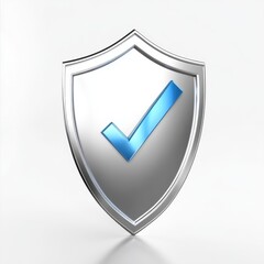 A sleek, silver shield icon with a blue checkmark symbolizing security and trust.