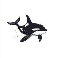 Fototapeta premium A graceful black and white illustration of an orca swimming through the water, showcasing its elegance.