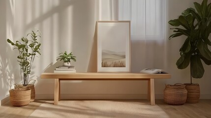 Minimalist Interior with Frame and Natural Elements in Scandinavia Style