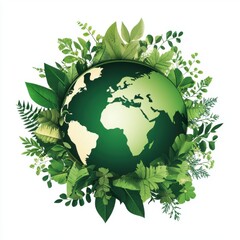A vibrant green Earth surrounded by lush foliage, symbolizing environmental conservation and sustainability.