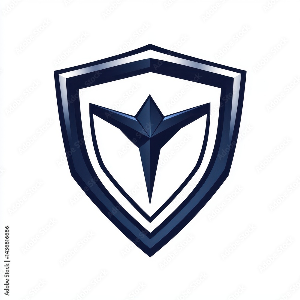 Poster stylized emblem featuring a shield design with a sharp, modern emblem at its center.
