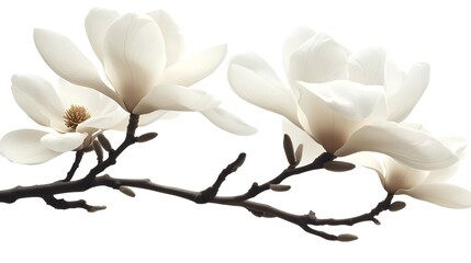 Isolated White Magnolia Flowers on Clean White Background Display