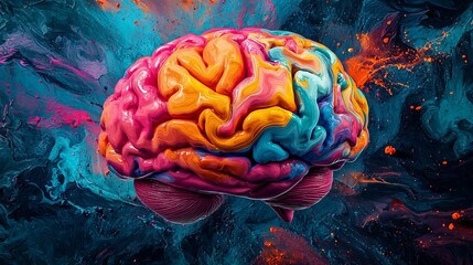 Colorful brain illustration with vibrant swirls representing creativity and intelligence against a dynamic background.