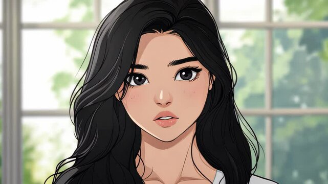 An enchanting anime girl radiates charm with light beige and aquamarine hues, showcasing meticulous linework and style.