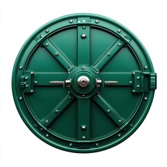 Obraz premium A large, intricately designed green vault door with metallic accents and a robust locking mechanism.