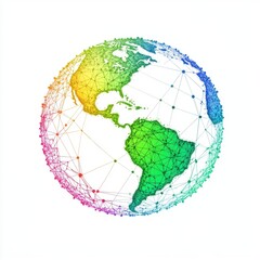 Dynamic globe illustration showcasing interconnected network design in vibrant gradient colors.