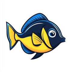Colorful animated fish with blue and yellow accents, showcasing a playful underwater vibe.