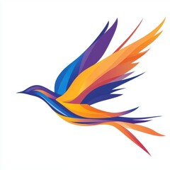 A vibrant, abstract bird soaring through the air, showcasing dynamic colors in shades of blue, orange, and purple.