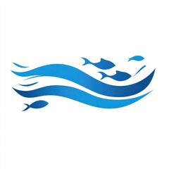 Obraz premium Elegant blue waves and fish illustration, perfect for marine-themed projects or branding.