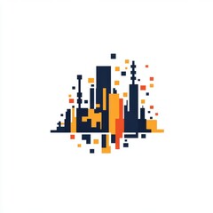 Abstract city skyline illustration with bold colors and geometric shapes, evoking modern urban architecture.